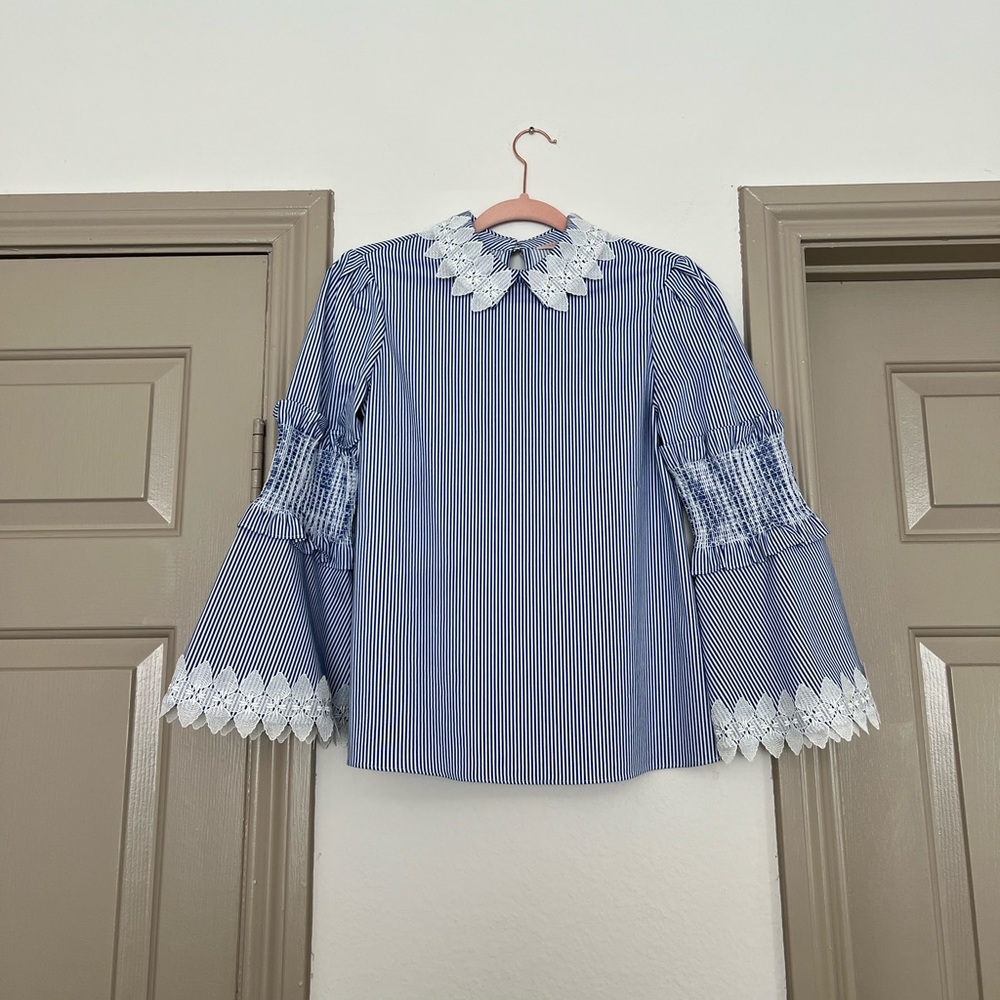 Ted Baker Cottoned Cerenna Smocked Fluted Sleeve Cotton Shirt